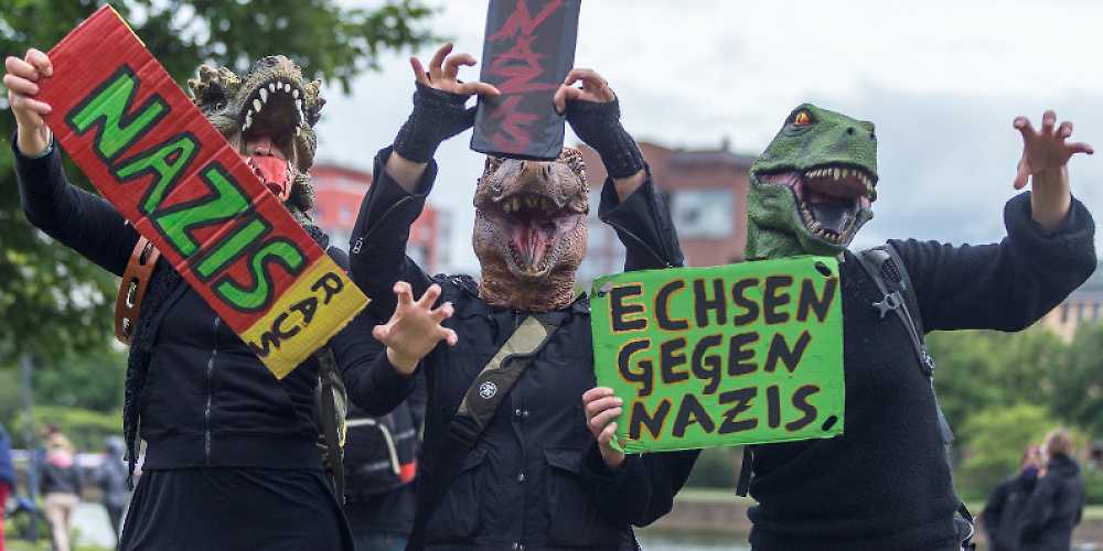 Antifaschistische Protestaktion am 23. Mai 2020 in Frankfurt am Main.
